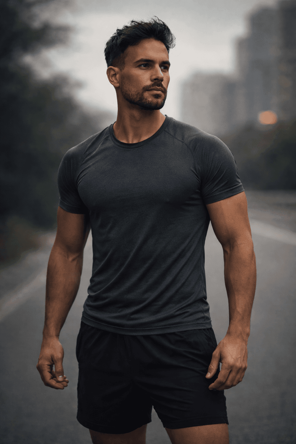 Fit adult in athletic wear outdoors, vitality and energy